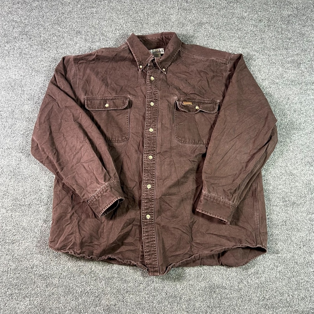 Carhartt Work Shirt Mens XL Brown 100% Cotton Long Sleeve Outdoor Rugged Wear